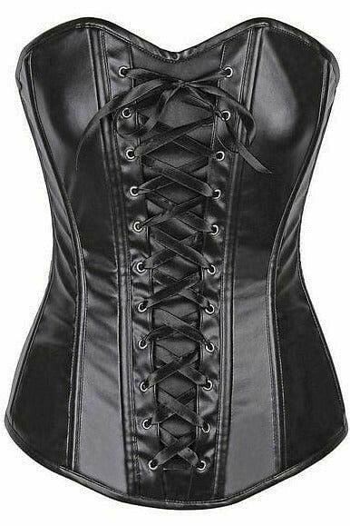 Lavish Wet Look Faux Leather Lace-Up Over Bust Corset