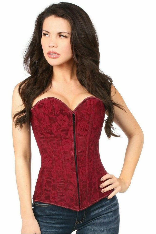 Lavish Wine Lace Overbust Corset w/Zipper