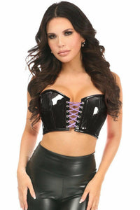 Lavish Black/Lavender Patent Lace-Up Short Bustier Top