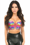 Lavish Rainbow PVC Glitter Lace-Up Short Bustier Top