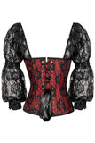 Top Drawer Red w/Black Lace Steel Boned Long Sleeve Corset