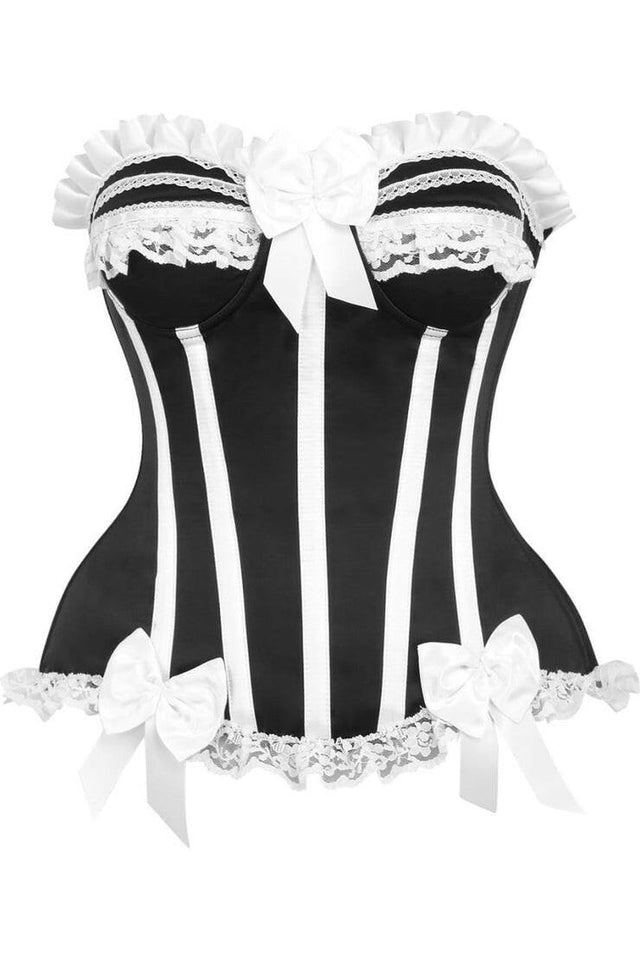 Top Drawer Black/White Steel Boned Burlesque Corset