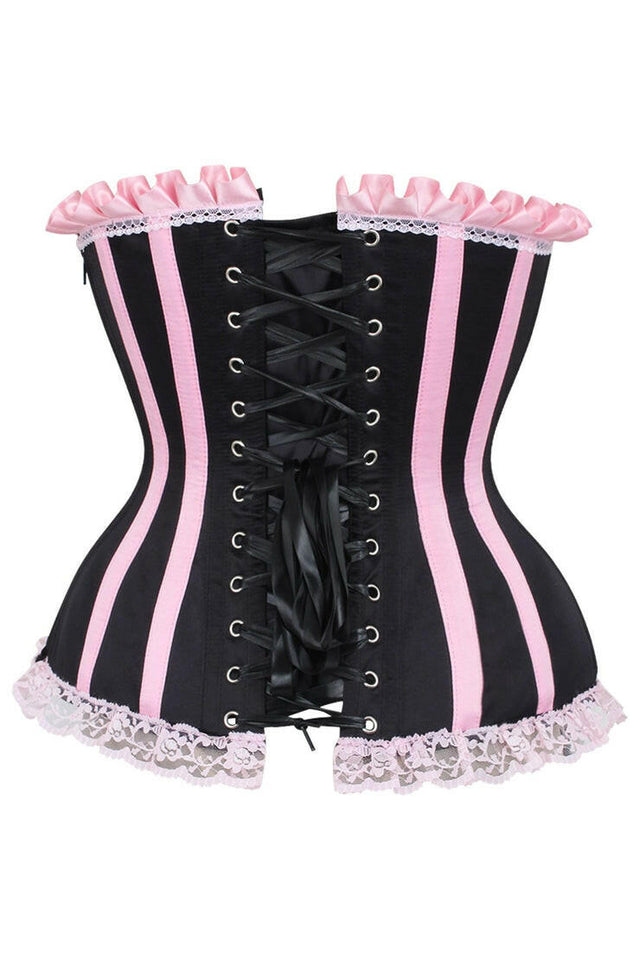 Top Drawer Black/Pink Steel Boned Burlesque Corset