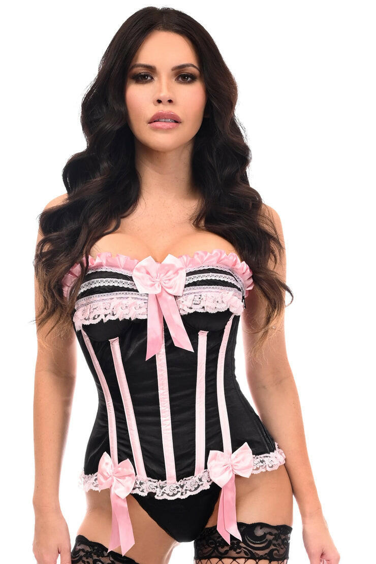 Top Drawer Black/Pink Steel Boned Burlesque Corset