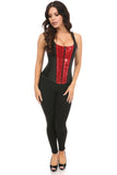 Top Drawer Black Satin & Red Sequin Steel Boned Corset w/Straps