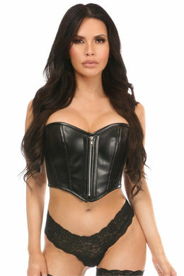 Top Drawer Black Faux Leather Bustier Top w/Zipper