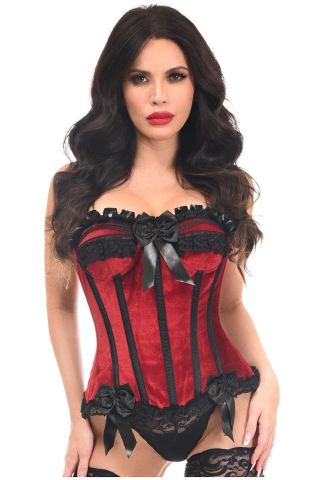 Top Drawer Dark Red Velvet Steel Boned Burlesque Corset