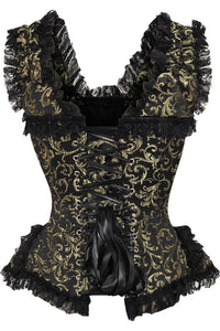 Top Drawer Gold/Black Swirl Brocade & Lace Steel Boned Corset w/Cap Sleeves