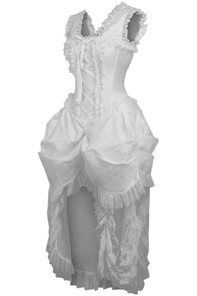 Top Drawer Steel Boned White Lace Victorian Bustle Corset Dress