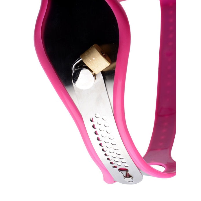 Master Series Pink Stainless Steel Adjustable Female Chastity Belt