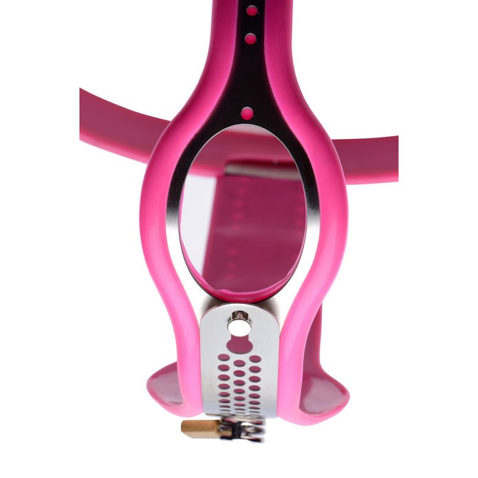 Master Series Pink Stainless Steel Adjustable Female Chastity Belt