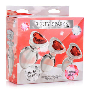 Red Heart Gem Glass Anal Plug Set