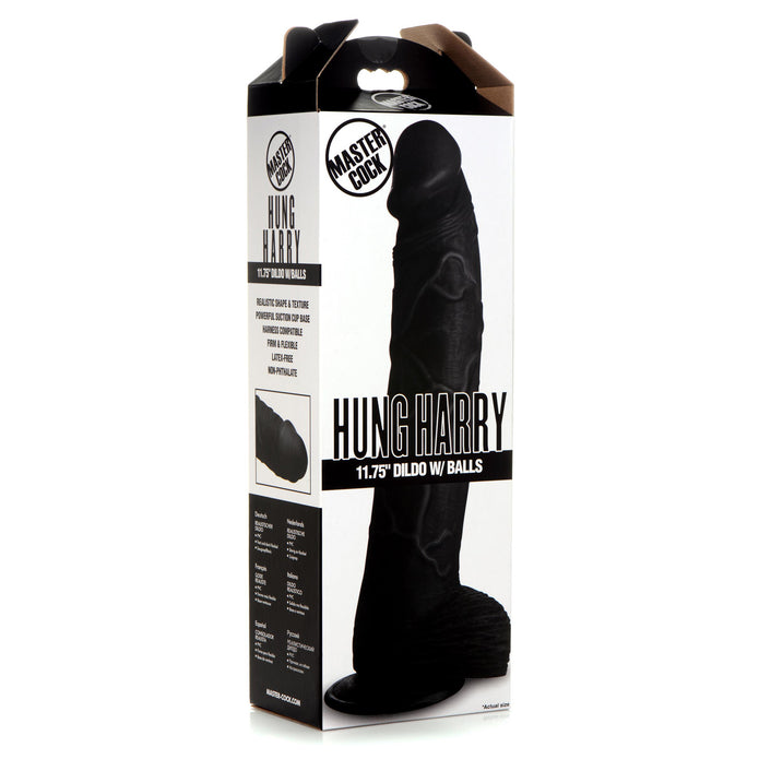 Master Cock Hung Harry 11.75 Inch Dildo with Balls- Black