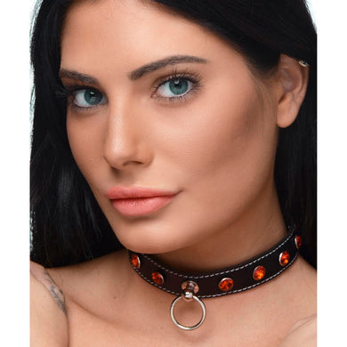 Rhinestone Choker With O-Ring - Red