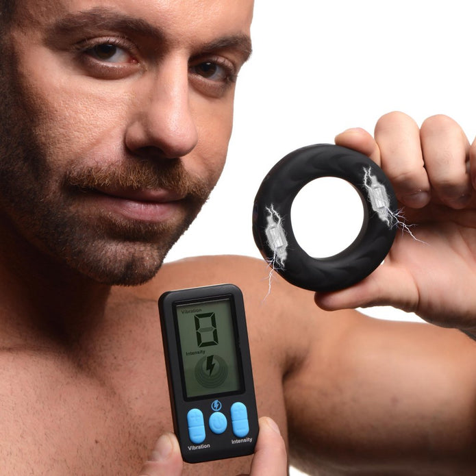 Zeus Vibrating & E-Stim Silicone Cock Ring W- RC 45mm