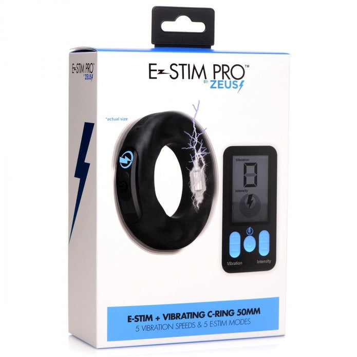 Zeus Vibrating & E-Stim Silicone Cock Ring W- RC 50mm