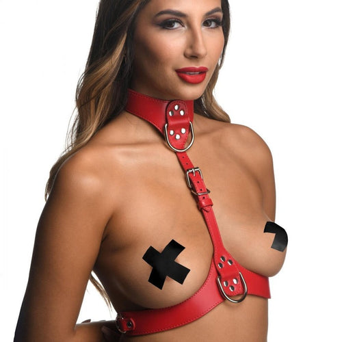 Strict Leather Red Female Chest Harness