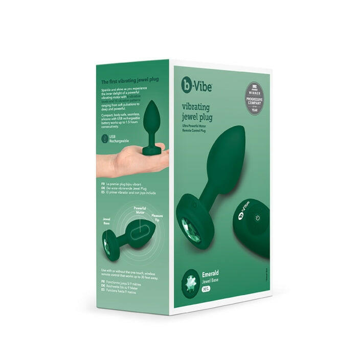 B-Vibe Vibrating Jewel Plug M/L Remote Controlled- Emerald Green