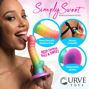 Simply Sweet Ribbed Rainbow Dildo