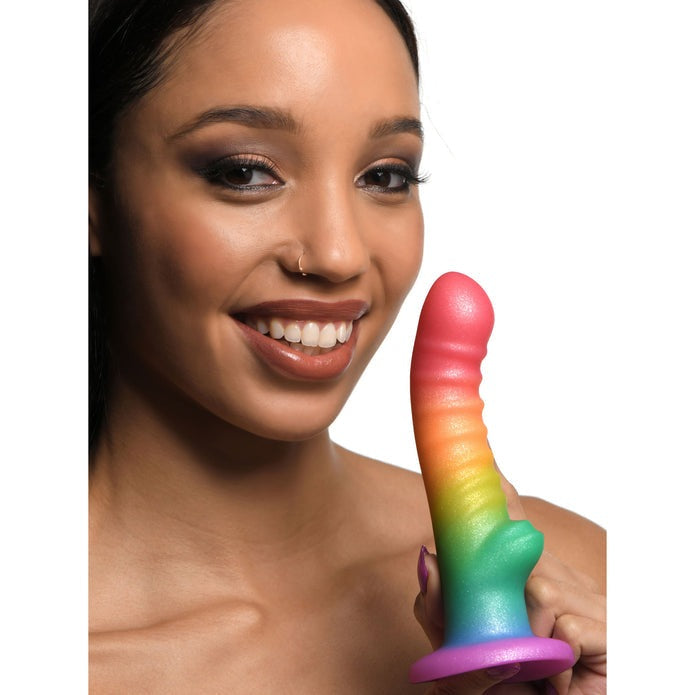 Simply Sweet Ribbed Rainbow Dildo