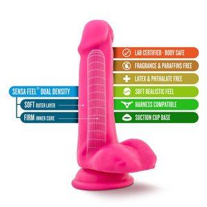 Blush Neo 6 in. Dual Density Dildo with Balls & Suction Cup Neon Pink