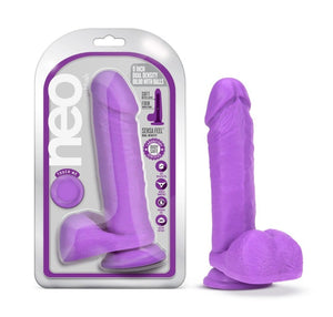 Blush Neo 8 in. Dual Density Dildo with Balls & Suction Cup Neon Purple