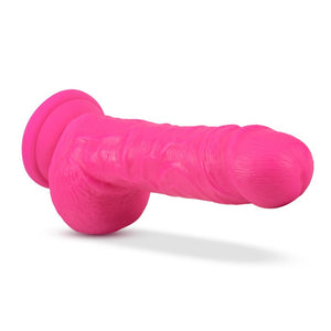 Blush Neo 9 in. Dual Density Dildo with Balls & Suction Cup Neon Pink