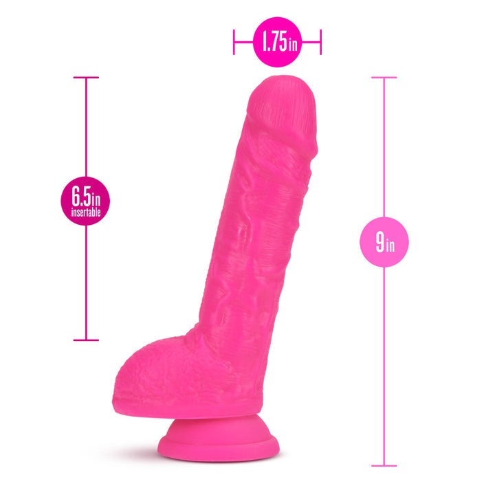 Blush Neo 9 in. Dual Density Dildo with Balls & Suction Cup Neon Pink