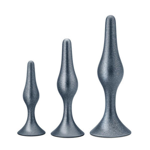 Anal Adventures Matrix | The Genesis Plug Kit: 3 Progressing Smooth Tapered Butt Plug Kit in Stellar Silver | With Stayput™ Technology & AnchorTech™ Base