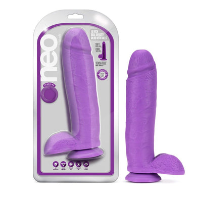 Blush Neo 10.5 in. Dual Density Dildo with Balls & Suction Cup Neon Purple