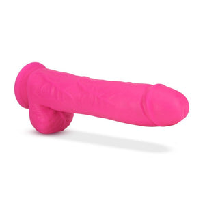 Blush Neo 11 in. Dual Density Dildo with Balls & Suction Cup Neon Pink