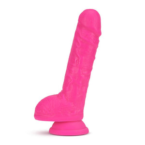 Blush Neo 9 in. Dual Density Dildo with Balls & Suction Cup Neon Pink