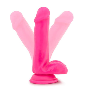 Blush Neo 6 in. Dual Density Dildo with Balls & Suction Cup Neon Pink