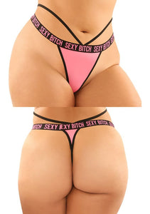 Fantasy Lingerie Vibes Sexy Bitch Buddy Pack Cheeky Panty & Strappy Thong Black/Pink